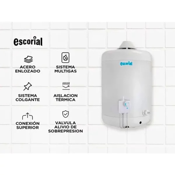 Termotanque Escorial 45L Multigas Carga Superior Blanco - Image 3
